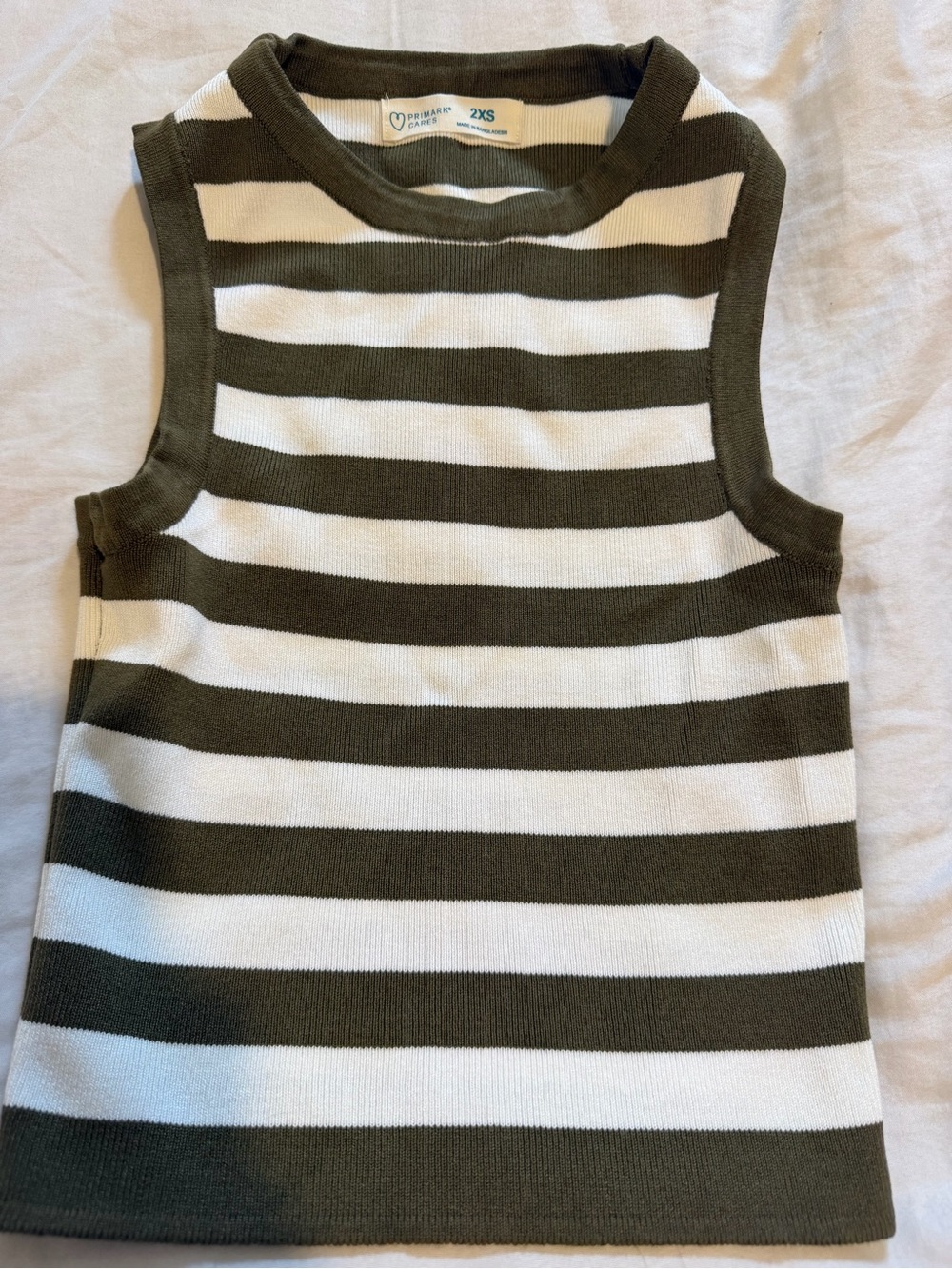 Primark Sleeveless Striped Tank - Olive Green & White, 2XS